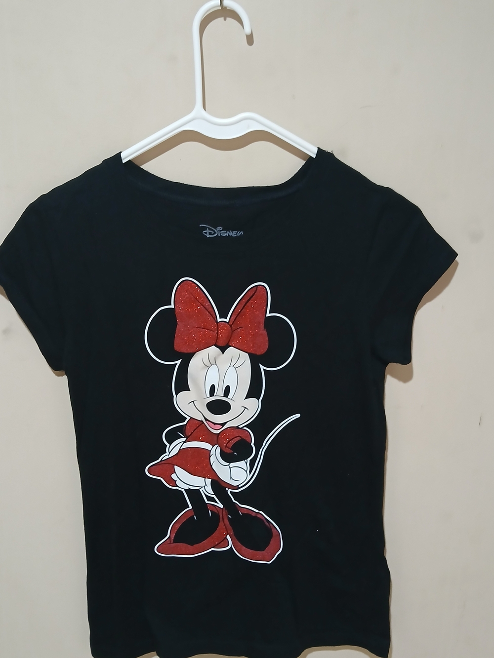 Disney Minnie Mouse Glitter Bow Black Kids Tee